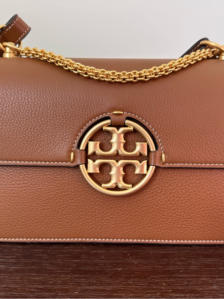 Tory Burch Pebbled Leather Shoulder Bag In Cognac With Gold Hardware